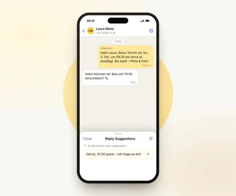 Noodle Chat auf dem iPhone mit einem KI-Antwortvorschlag